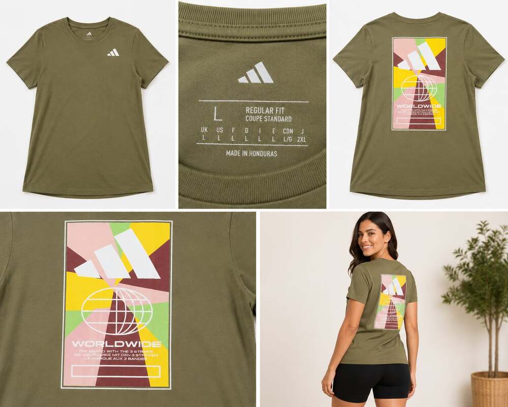 Adidas Olive Green Worldwide Graphic Short Sleeve T-Shirt